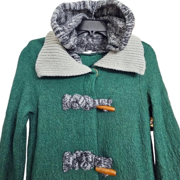 Mystree Wool/Rayon Blend Hooded Toggle Cardigan Sweater, S - Picture 2 of 4